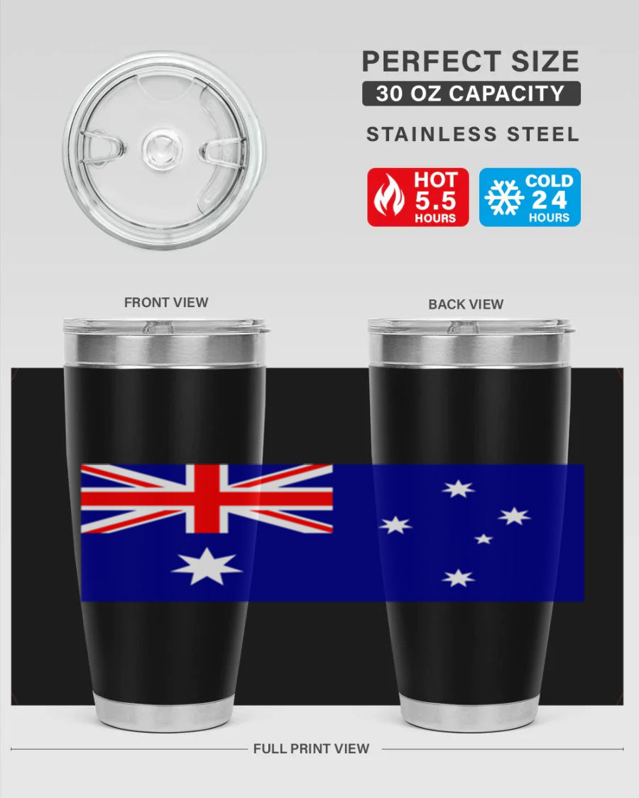 Australia 189# Tumbler showcasing double wall vacuum stainless steel design with vibrant printed flag design.