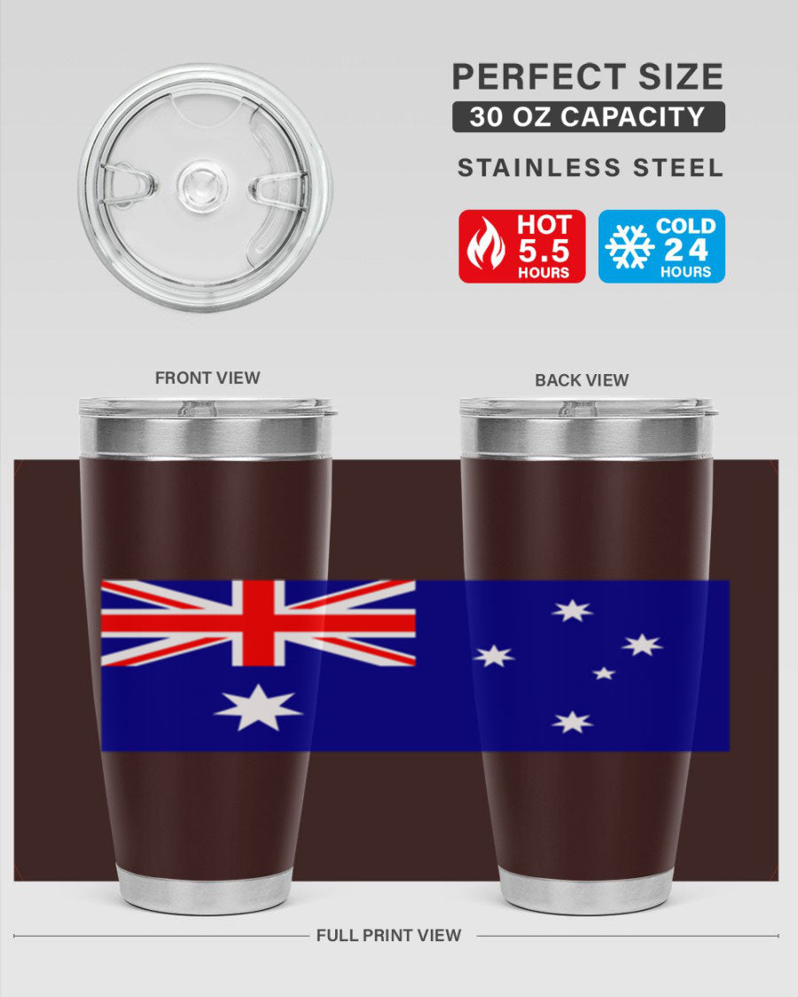 Australia 189# Tumbler showcasing double wall vacuum stainless steel design with vibrant printed flag design.