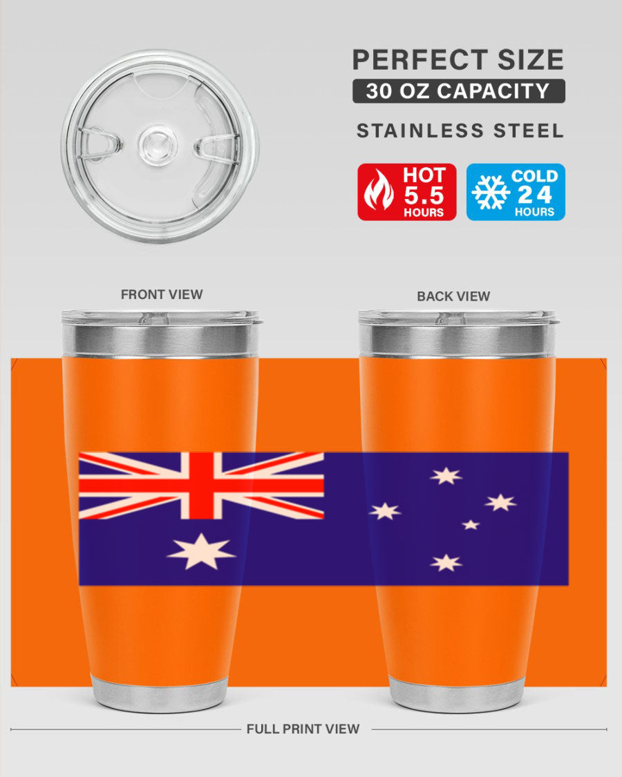 Australia 189# Tumbler showcasing double wall vacuum stainless steel design with vibrant printed flag design.