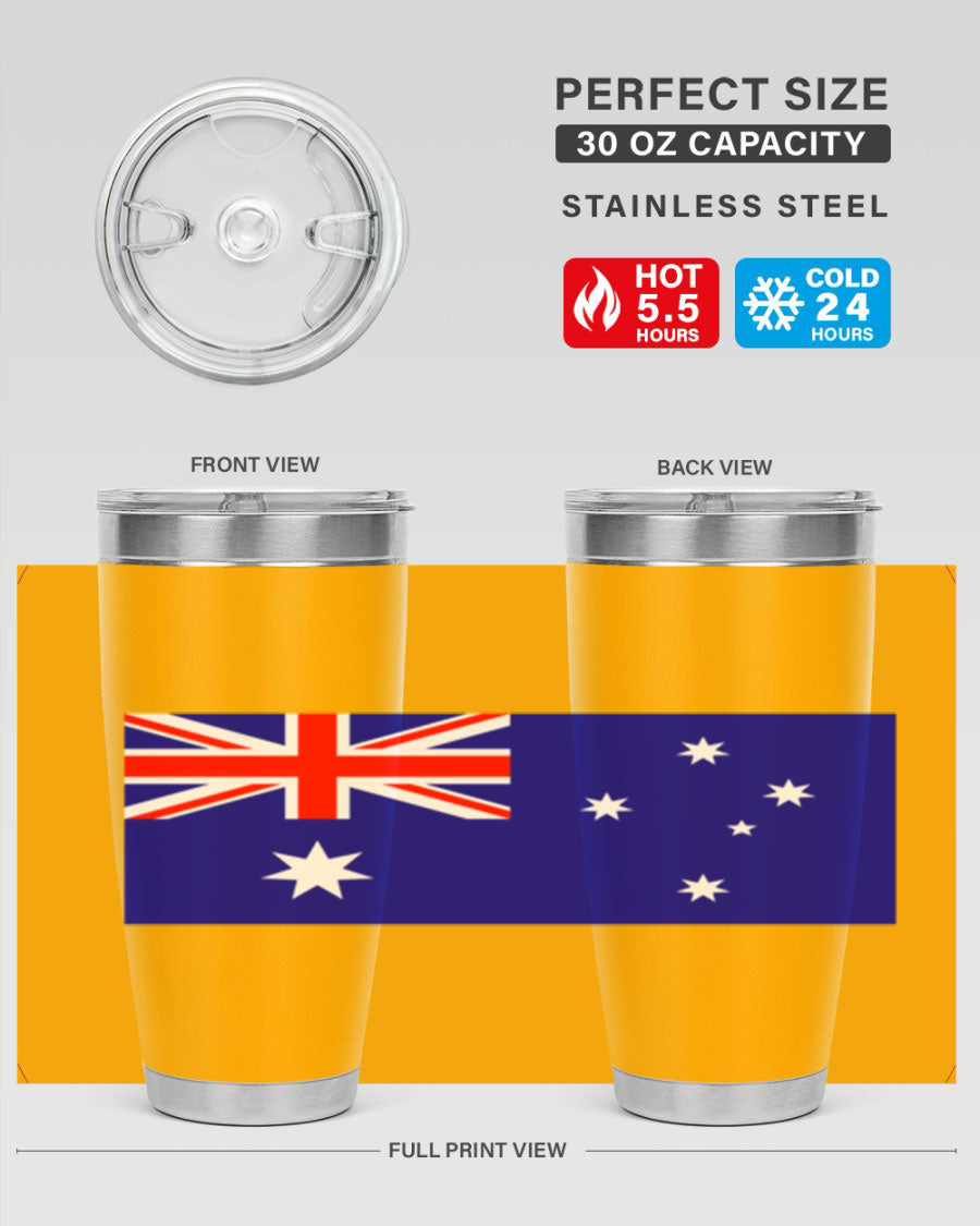 Australia 189# Tumbler showcasing double wall vacuum stainless steel design with vibrant printed flag design.