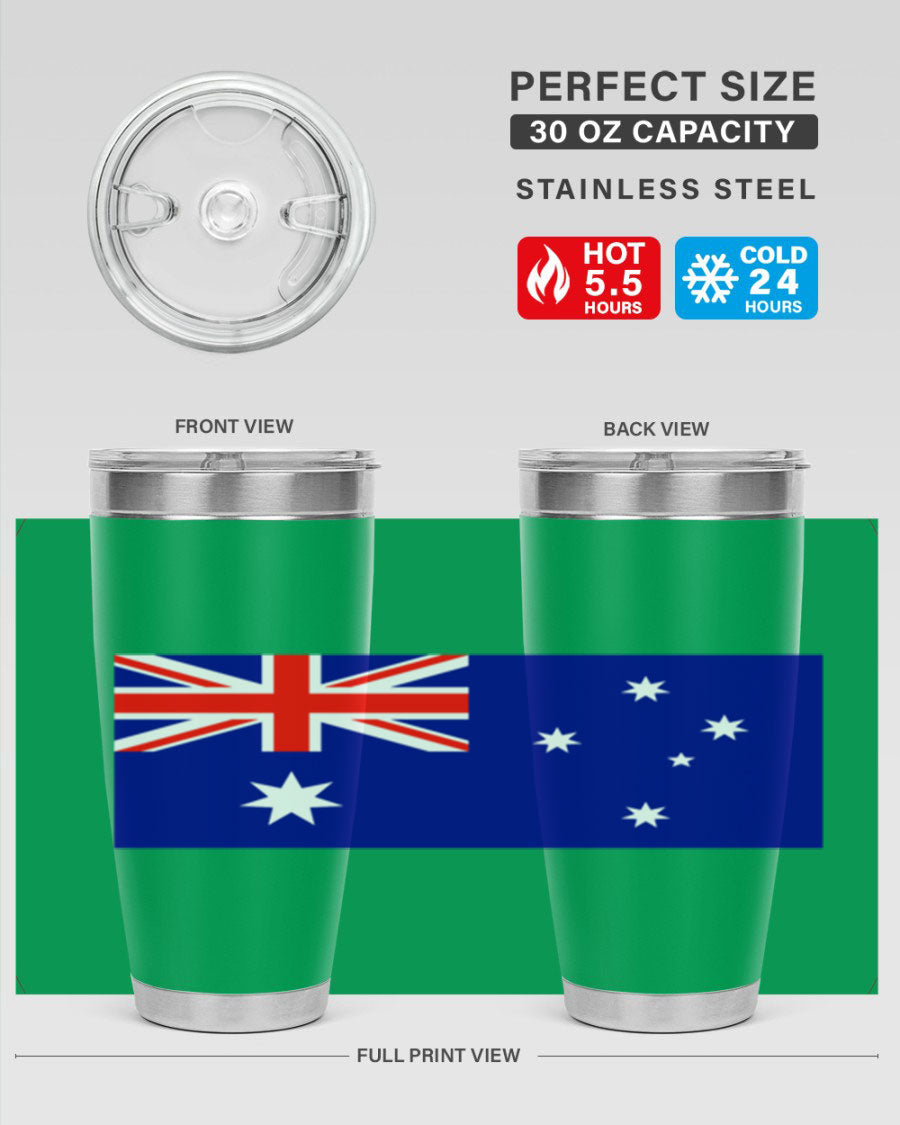 Australia 189# Tumbler showcasing double wall vacuum stainless steel design with vibrant printed flag design.