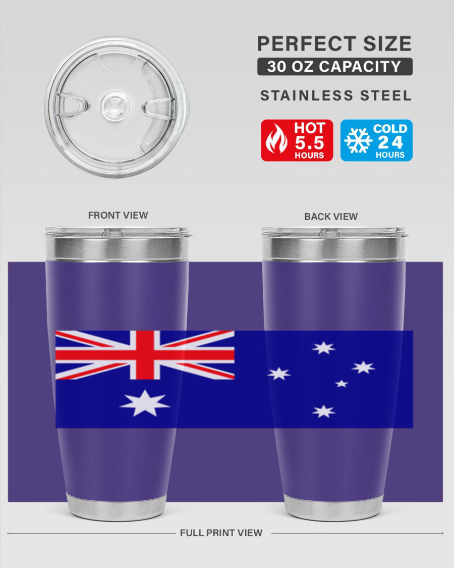 Australia 189# Tumbler showcasing double wall vacuum stainless steel design with vibrant printed flag design.