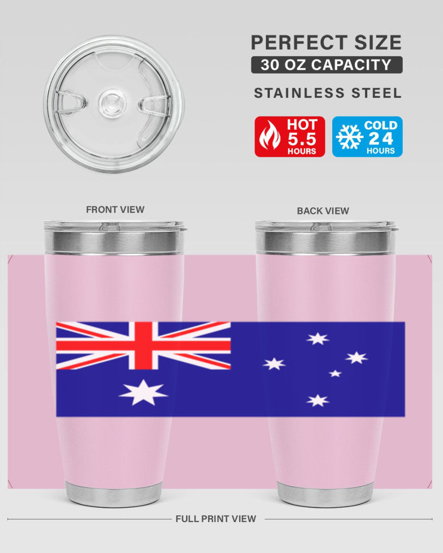 Australia 189# Tumbler showcasing double wall vacuum stainless steel design with vibrant printed flag design.