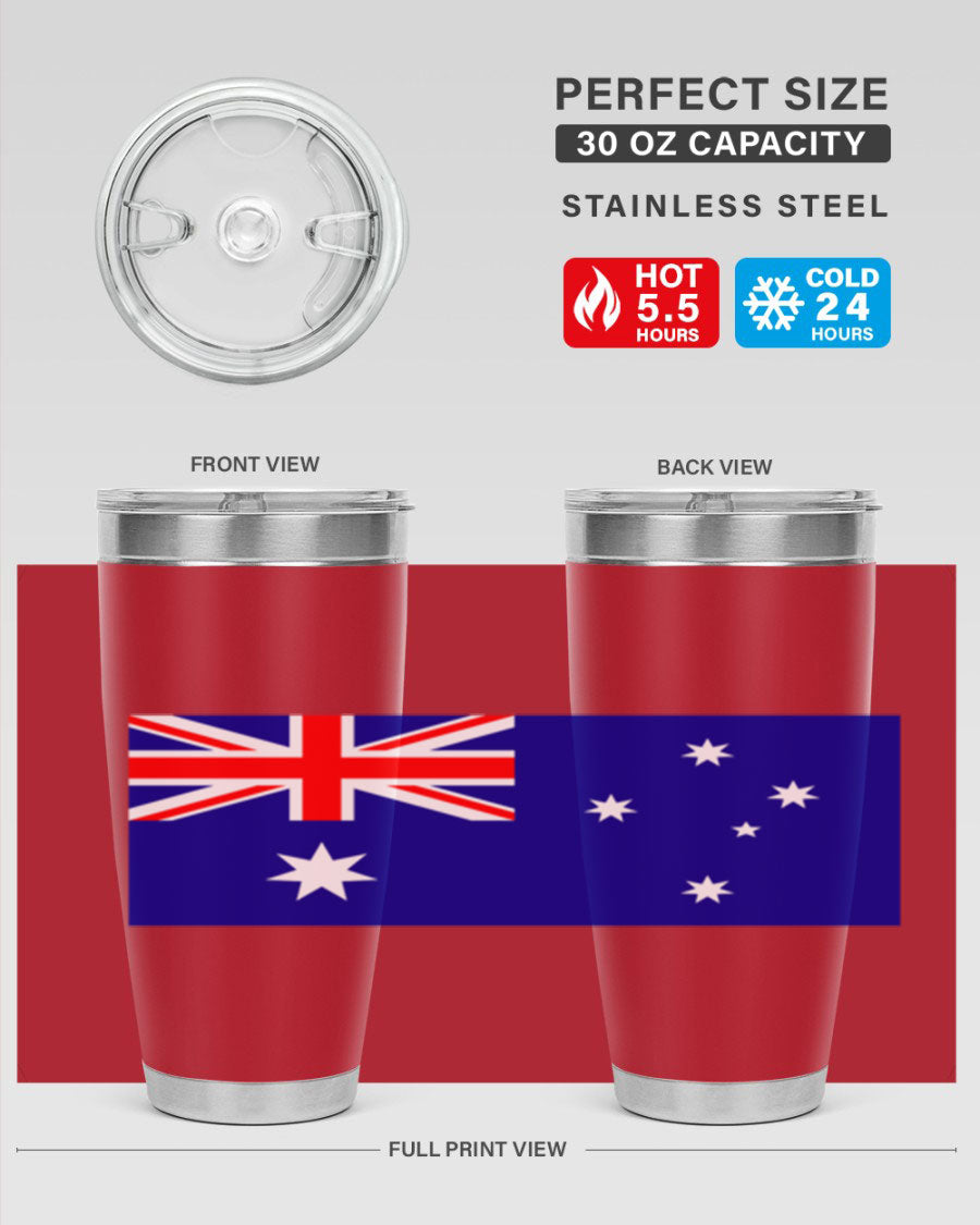 Australia 189# Tumbler showcasing double wall vacuum stainless steel design with vibrant printed flag design.