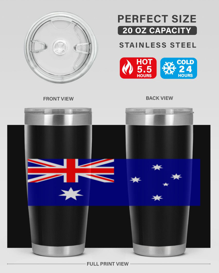 Australia 189# Tumbler showcasing double wall vacuum stainless steel design with vibrant printed flag design.