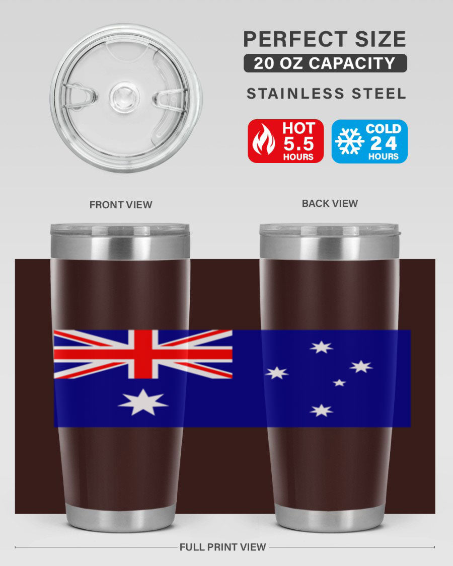 Australia 189# Tumbler showcasing double wall vacuum stainless steel design with vibrant printed flag design.