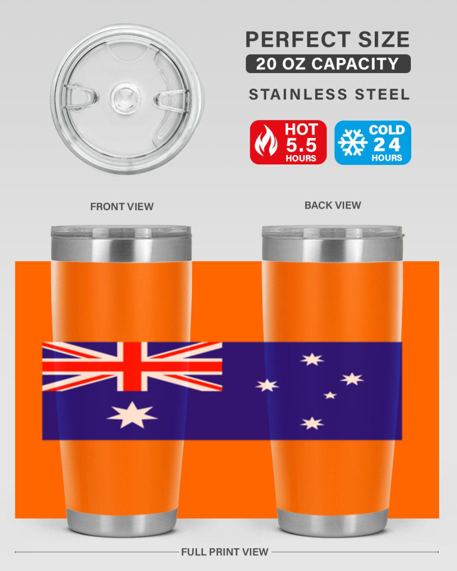 Australia 189# Tumbler showcasing double wall vacuum stainless steel design with vibrant printed flag design.