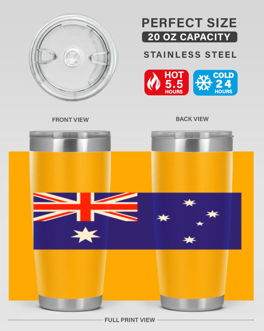 Australia 189# Tumbler showcasing double wall vacuum stainless steel design with vibrant printed flag design.