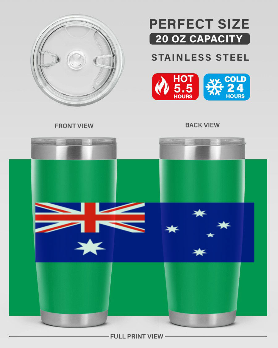 Australia 189# Tumbler showcasing double wall vacuum stainless steel design with vibrant printed flag design.