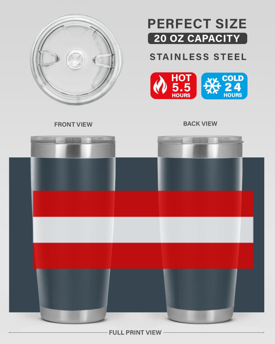 Austria 188# Tumbler showcasing double wall vacuum stainless steel design with vibrant printed flag design.