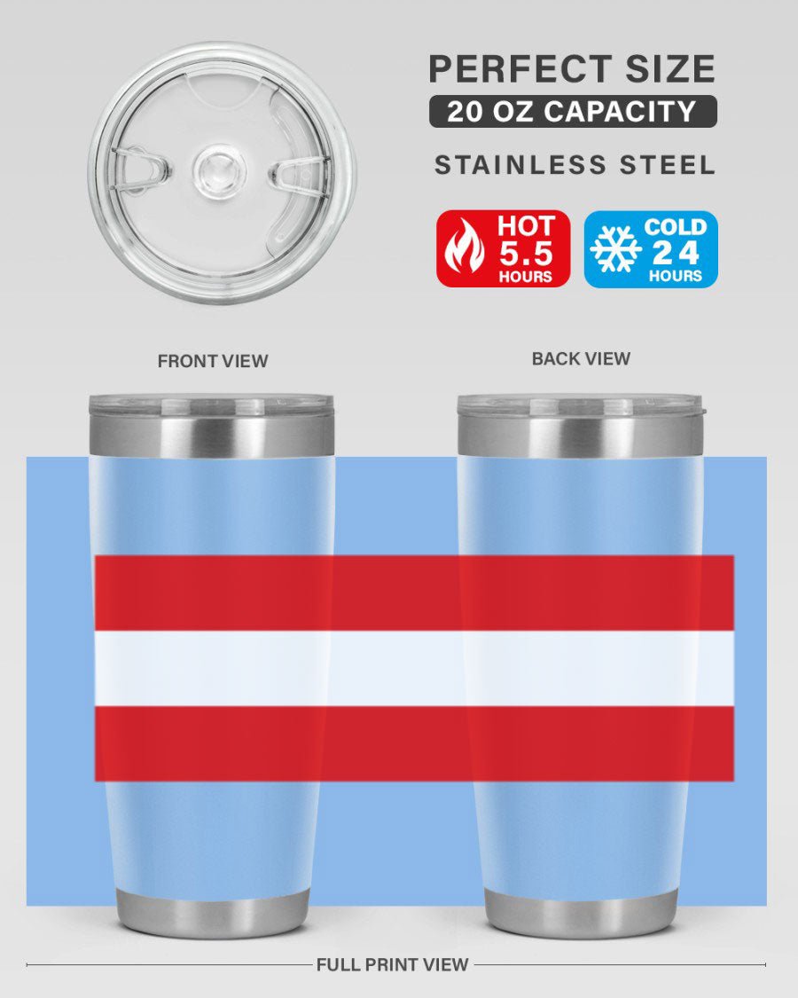 Austria 188# Tumbler showcasing double wall vacuum stainless steel design with vibrant printed flag design.