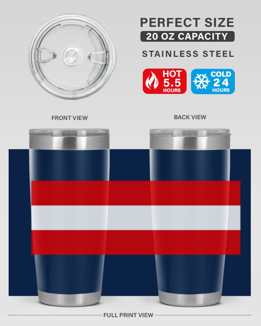 Austria 188# Tumbler showcasing double wall vacuum stainless steel design with vibrant printed flag design.