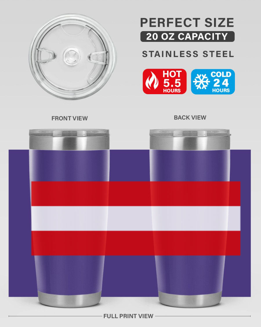 Austria 188# Tumbler showcasing double wall vacuum stainless steel design with vibrant printed flag design.