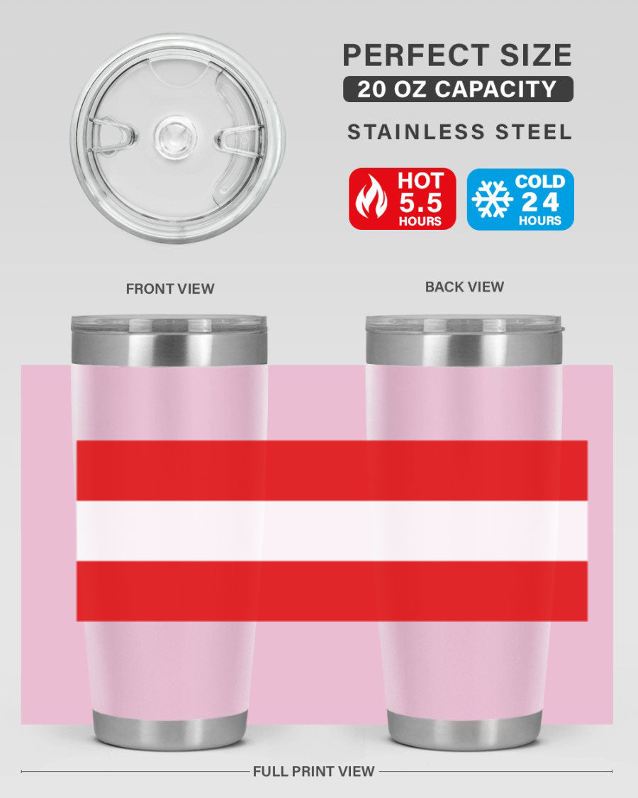 Austria 188# Tumbler showcasing double wall vacuum stainless steel design with vibrant printed flag design.