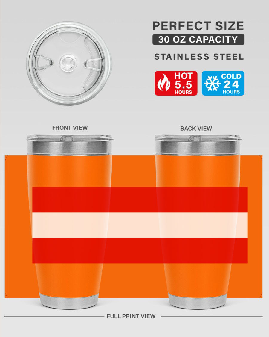 Austria 188# Tumbler showcasing double wall vacuum stainless steel design with vibrant printed flag design.