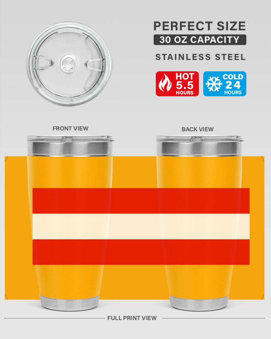 Austria 188# Tumbler showcasing double wall vacuum stainless steel design with vibrant printed flag design.