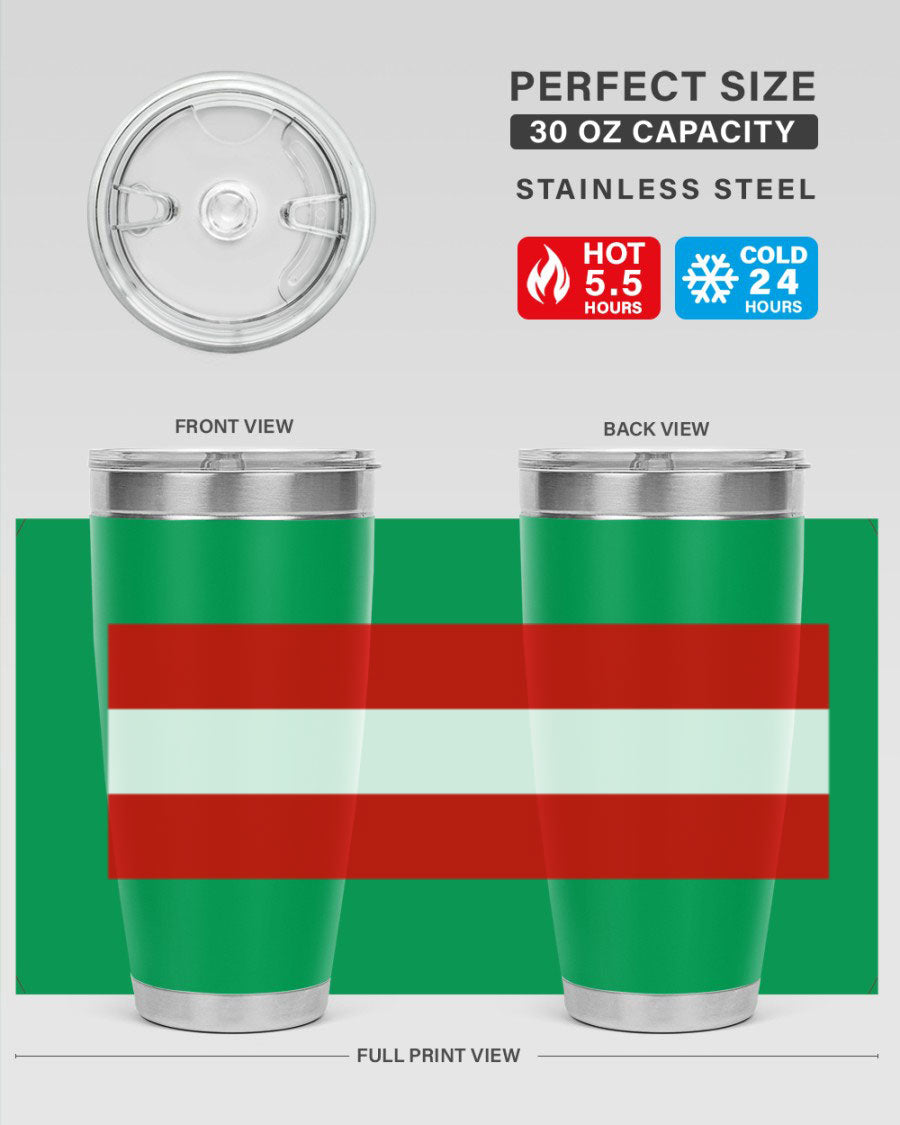 Austria 188# Tumbler showcasing double wall vacuum stainless steel design with vibrant printed flag design.