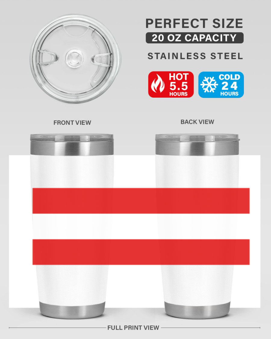 Austria 188# Tumbler showcasing double wall vacuum stainless steel design with vibrant printed flag design.