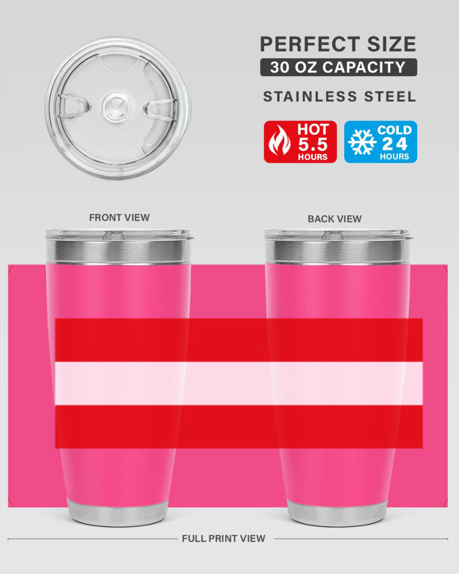 Austria 188# Tumbler showcasing double wall vacuum stainless steel design with vibrant printed flag design.