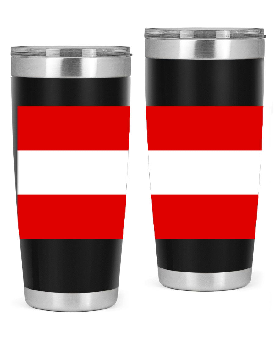 Austria 188# Tumbler showcasing double wall vacuum stainless steel design with vibrant printed flag design.