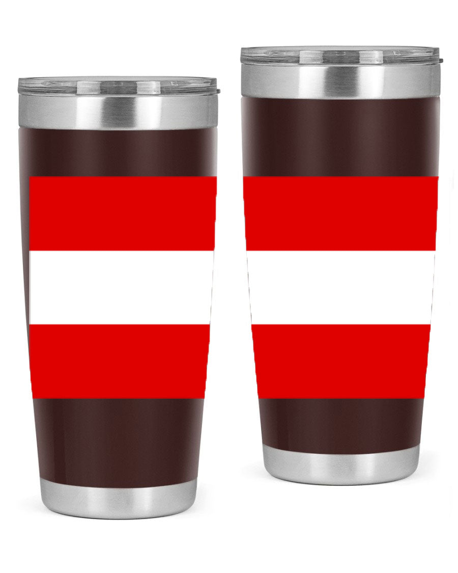 Austria 188# Tumbler showcasing double wall vacuum stainless steel design with vibrant printed flag design.