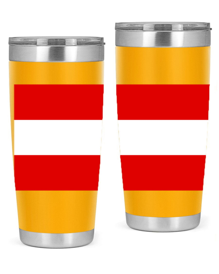 Austria 188# Tumbler showcasing double wall vacuum stainless steel design with vibrant printed flag design.