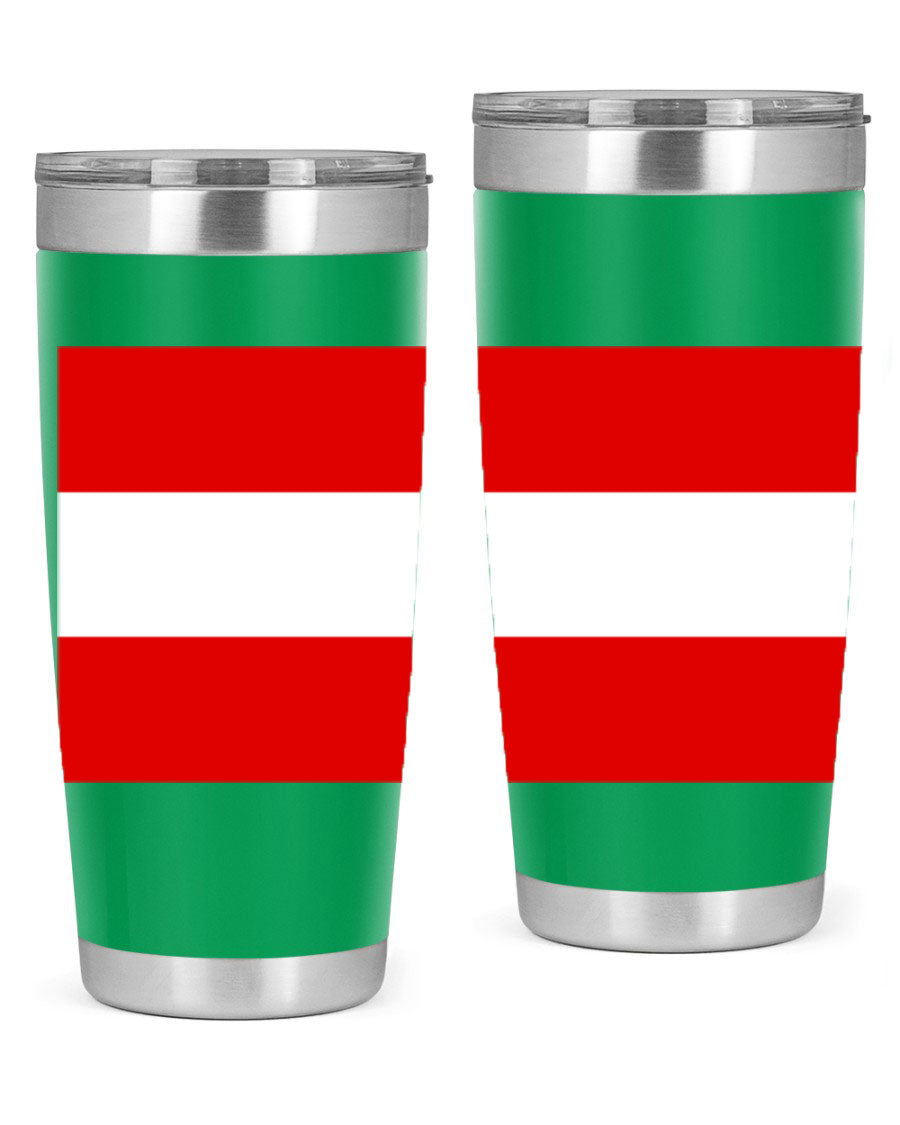 Austria 188# Tumbler showcasing double wall vacuum stainless steel design with vibrant printed flag design.