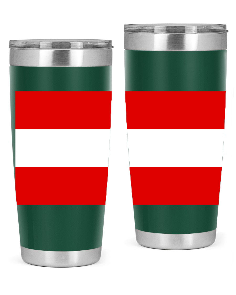 Austria 188# Tumbler showcasing double wall vacuum stainless steel design with vibrant printed flag design.