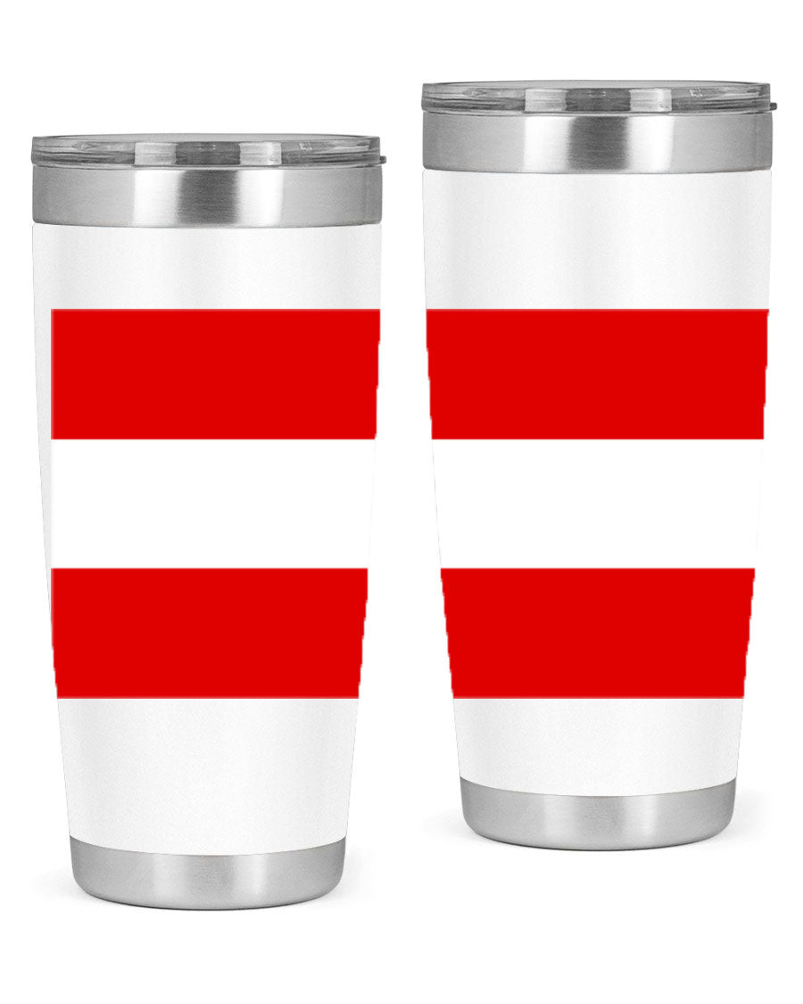 Austria 188# Tumbler showcasing double wall vacuum stainless steel design with vibrant printed flag design.