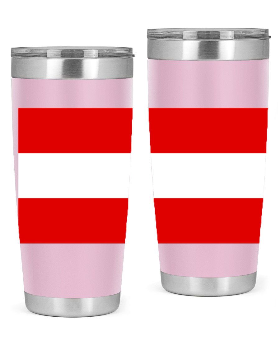 Austria 188# Tumbler showcasing double wall vacuum stainless steel design with vibrant printed flag design.