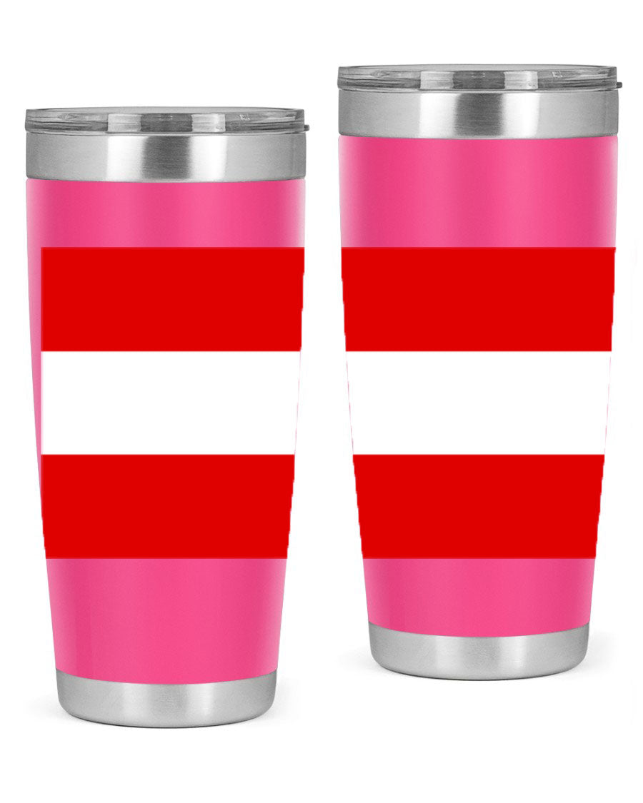 Austria 188# Tumbler showcasing double wall vacuum stainless steel design with vibrant printed flag design.