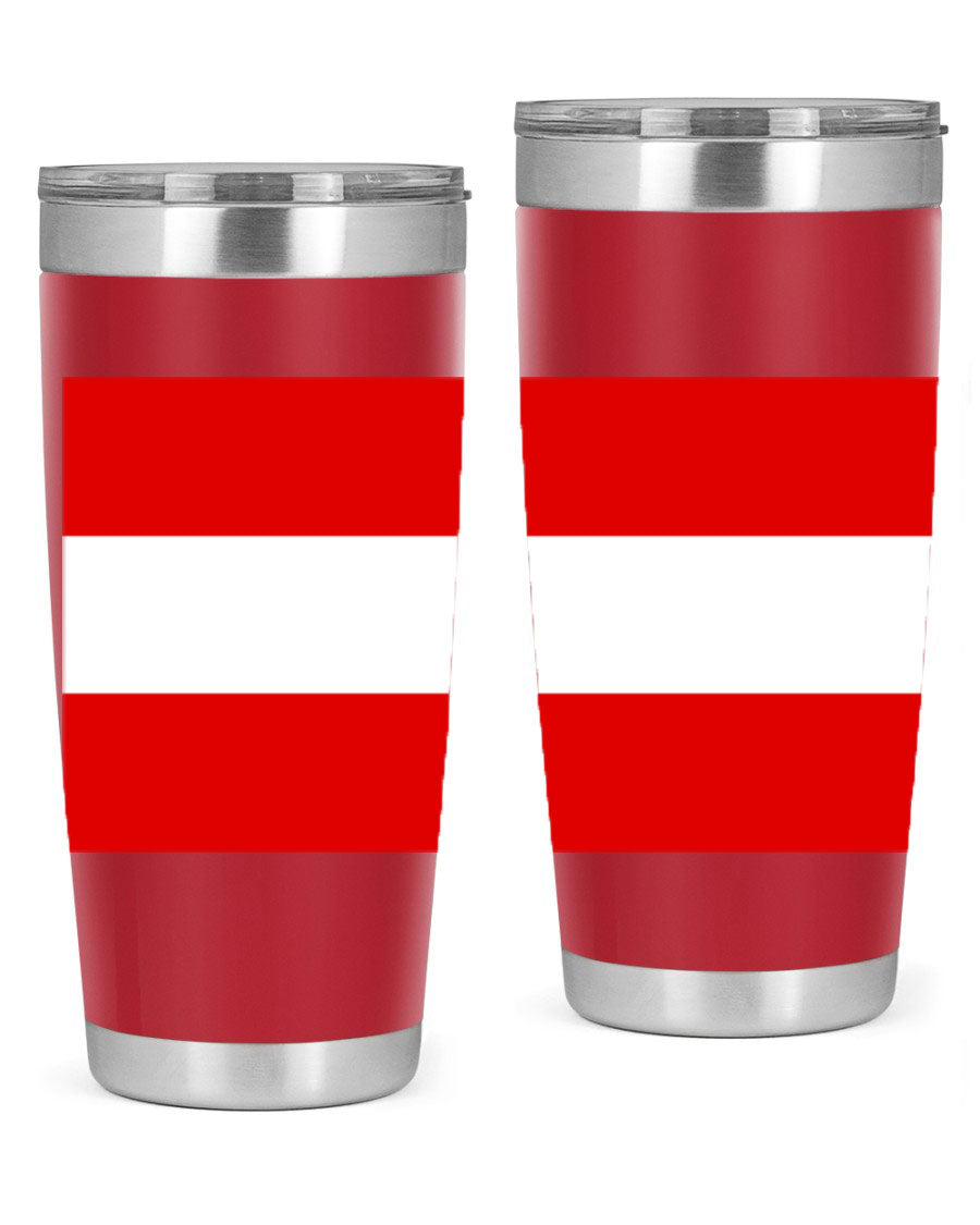 Austria 188# Tumbler showcasing double wall vacuum stainless steel design with vibrant printed flag design.