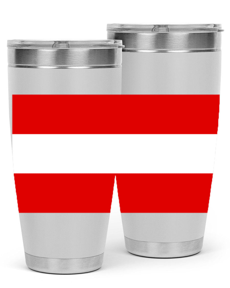 Austria 188# Tumbler showcasing double wall vacuum stainless steel design with vibrant printed flag design.