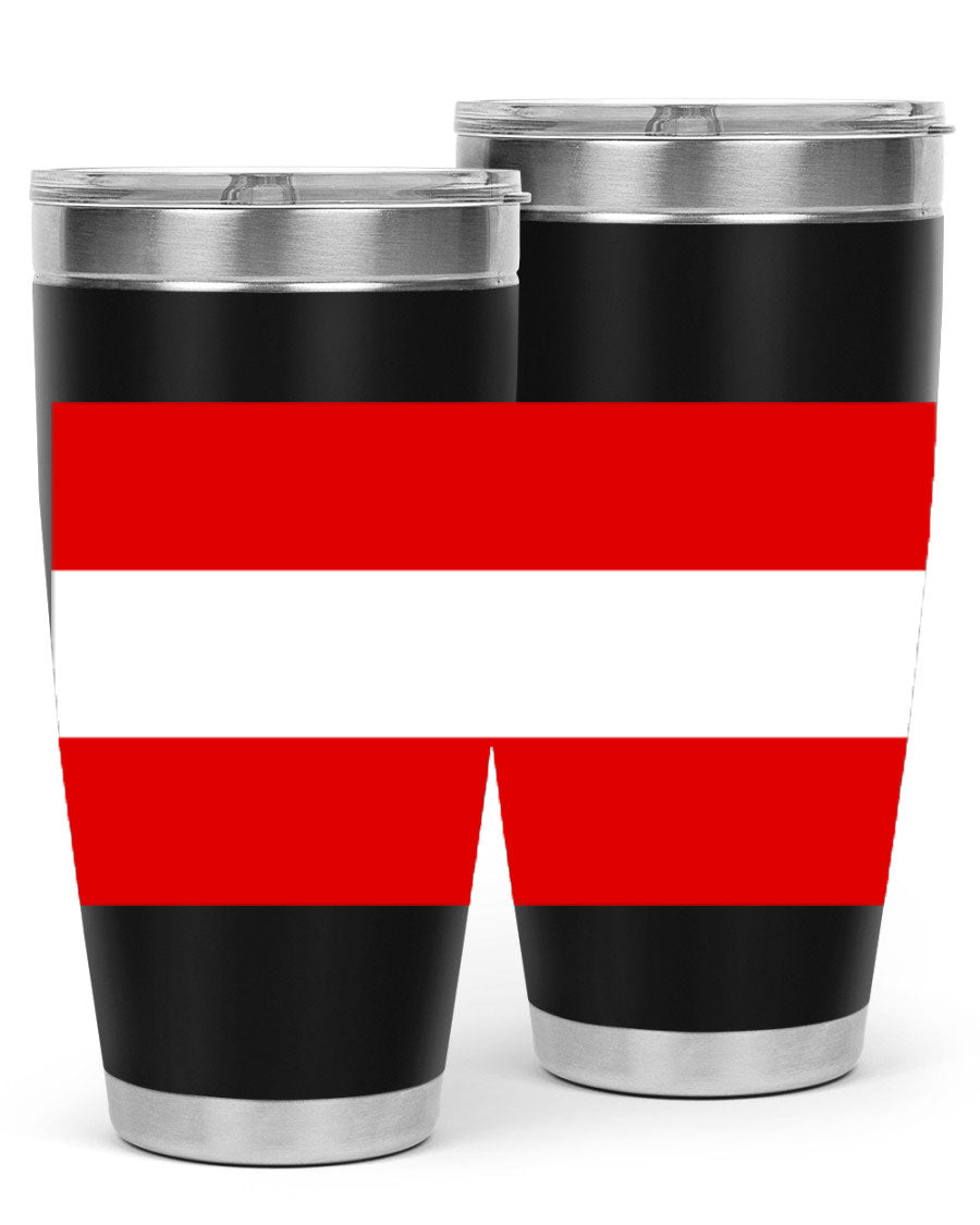 Austria 188# Tumbler showcasing double wall vacuum stainless steel design with vibrant printed flag design.