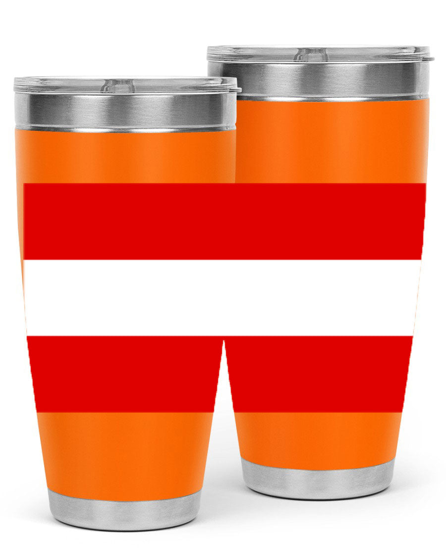 Austria 188# Tumbler showcasing double wall vacuum stainless steel design with vibrant printed flag design.