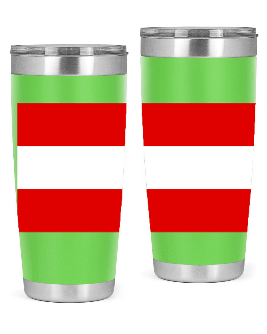 Austria 188# Tumbler showcasing double wall vacuum stainless steel design with vibrant printed flag design.