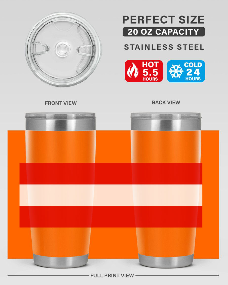 Austria 188# Tumbler showcasing double wall vacuum stainless steel design with vibrant printed flag design.