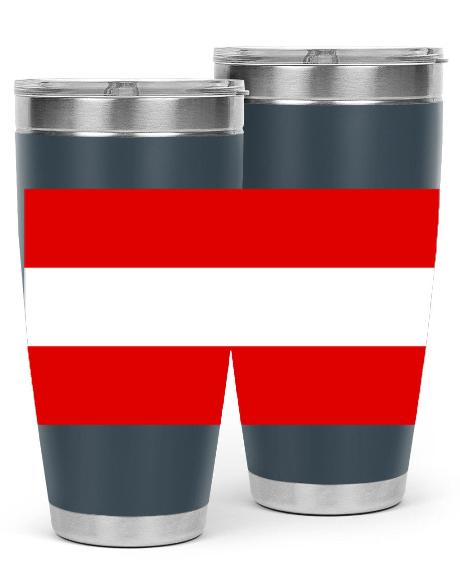 Austria 188# Tumbler showcasing double wall vacuum stainless steel design with vibrant printed flag design.