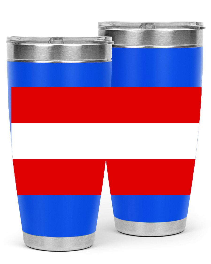 Austria 188# Tumbler showcasing double wall vacuum stainless steel design with vibrant printed flag design.