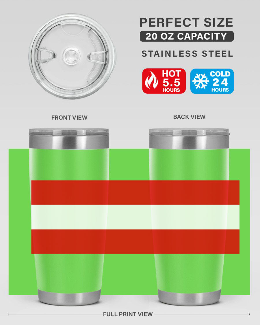 Austria 188# Tumbler showcasing double wall vacuum stainless steel design with vibrant printed flag design.