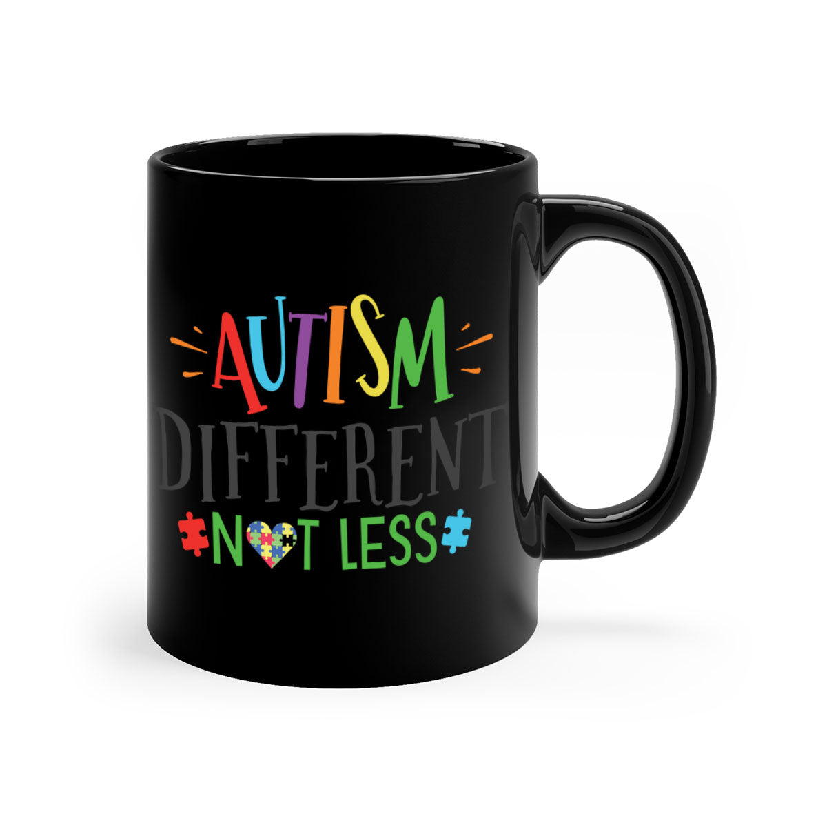 A stylish two-tone autism different not less mug with a glossy finish, featuring a colored handle and interior, available in multiple colors.