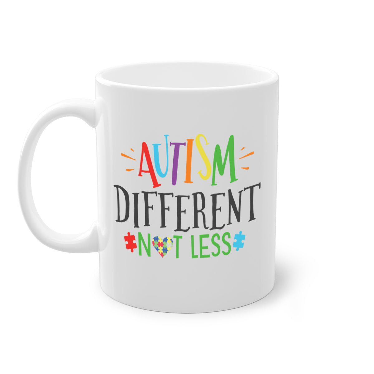 A stylish two-tone autism different not less mug with a glossy finish, featuring a colored handle and interior, available in multiple colors.