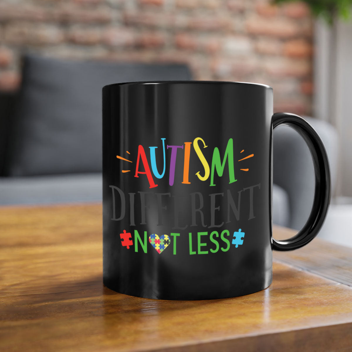 A stylish two-tone autism different not less mug with a glossy finish, featuring a colored handle and interior, available in multiple colors.