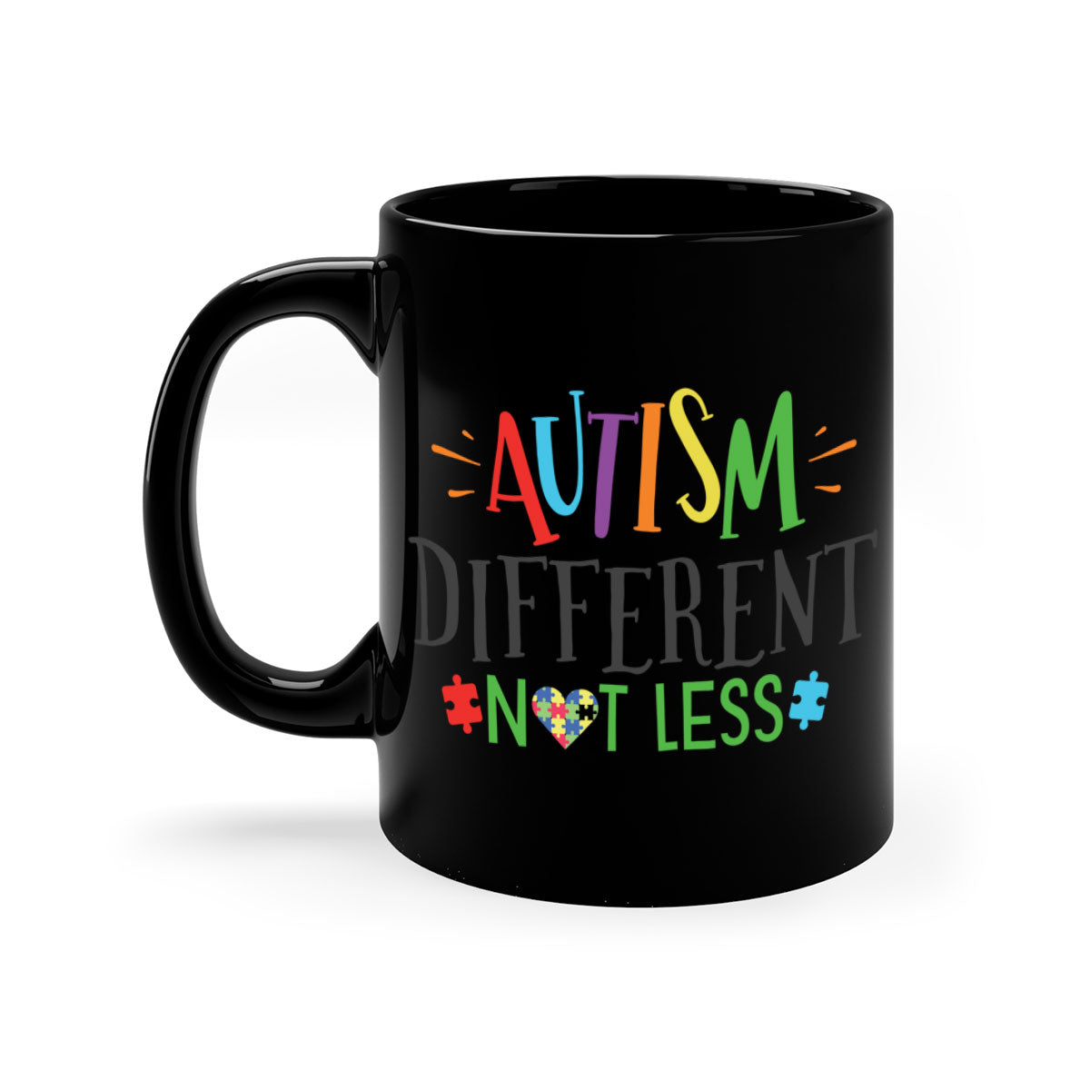 A stylish two-tone autism different not less mug with a glossy finish, featuring a colored handle and interior, available in multiple colors.