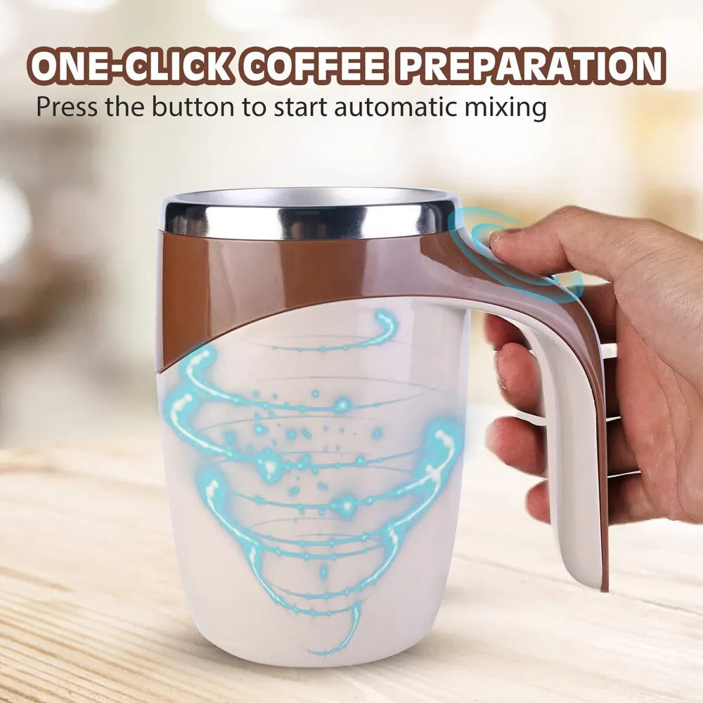 A sleek Automatic Stirring Magnetic Mug in white, featuring a rechargeable design and a magnetic base for easy storage.