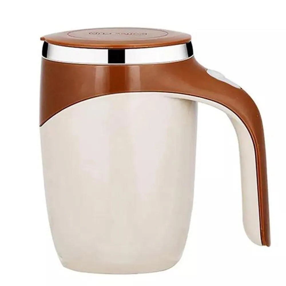 A sleek Automatic Stirring Magnetic Mug in white, featuring a rechargeable design and a magnetic base for easy storage.