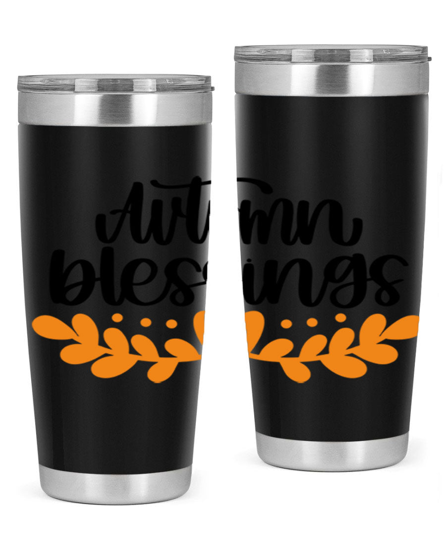 Autumn Blessings 472# 20oz tumbler featuring a double wall vacuum design, copper lining, and a drink-thru lid, perfect for hot and cold beverages.