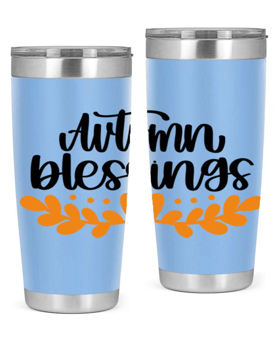 Autumn Blessings 472# 20oz tumbler featuring a double wall vacuum design, copper lining, and a drink-thru lid, perfect for hot and cold beverages.