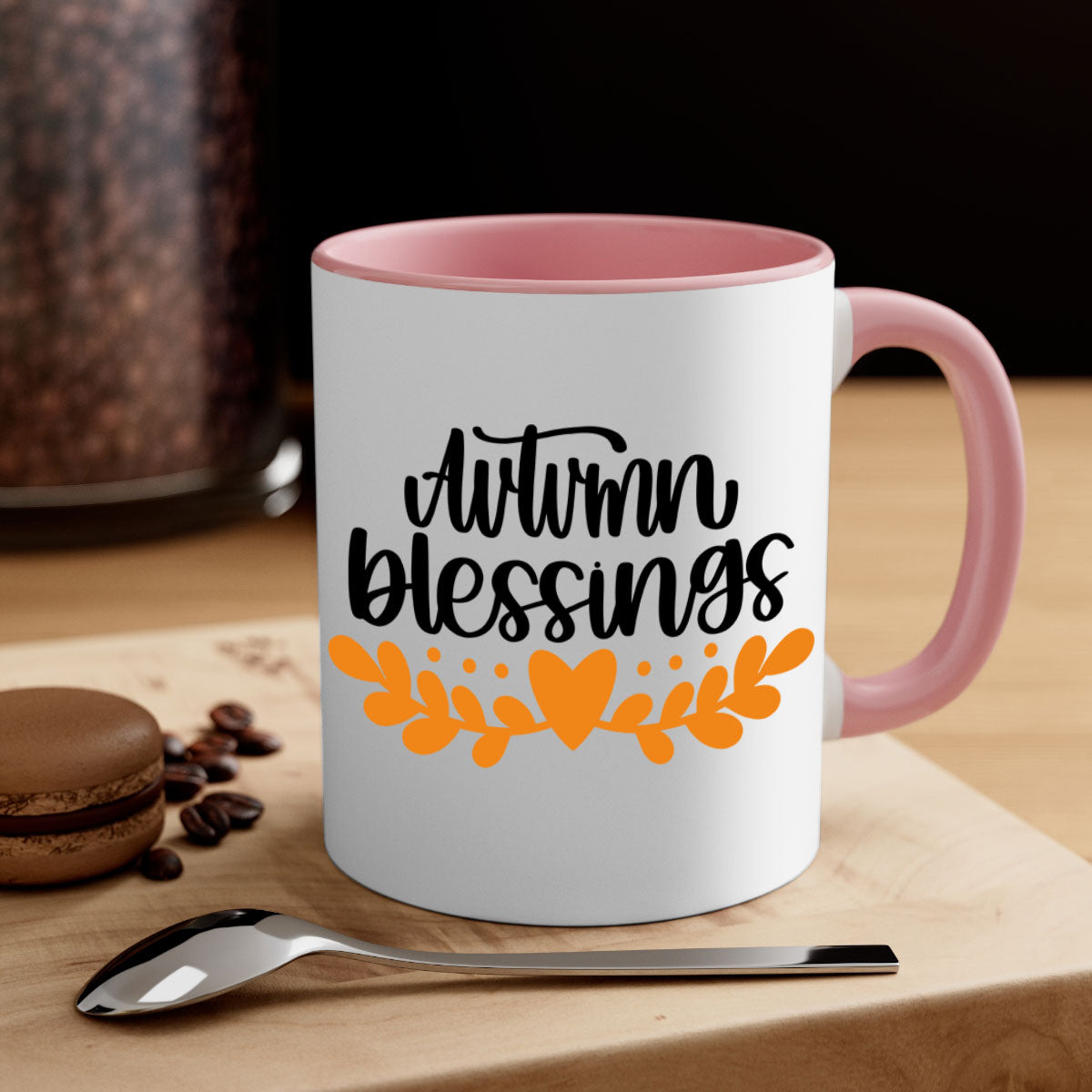 Autumn Blessings 472# Mug featuring a glossy finish, colored handle, and interior, available in five colors.