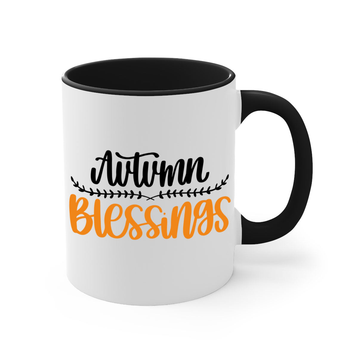 Autumn Blessings Mug featuring a two-tone design with a colored handle and glossy finish, available in multiple colors.